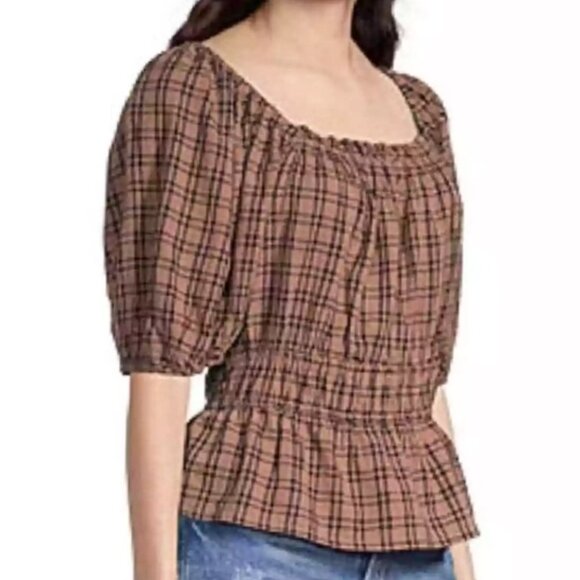 NEW! a.n.a a new approach Peplum Blouse Plus‎ 1X Square neck $42 Puffy sleeves - Picture 4 of 13